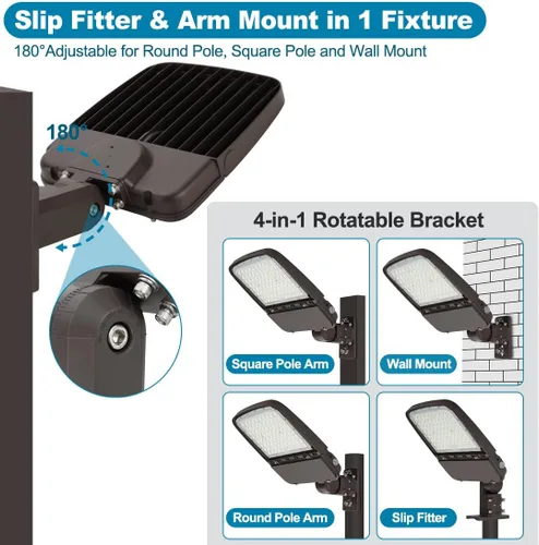 Miniatura 4 de Luz LED de estacionamiento de 240 W con fotocélula, luces de poste comerciales al aire libre con ajuste deslizante y soporte de brazo en 1, 36000LM