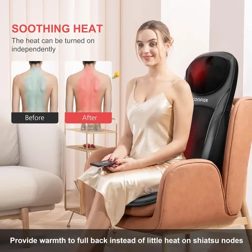 Miniatura 8 de COMFIER Masajeador de manos inalámbrico con calor, 3 niveles de compresión y calefacción, masajeador Shiatsu de cuello y espalda, almohadilla