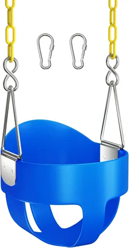 Miniatura 10 de AGPTEK Asiento de columpio de respaldo alto para niños pequeños, columpio infantil con cadenas de columpio y mosquetones recubiertos amarillos, Verde