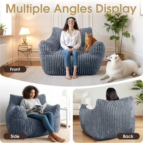 Miniatura 6 de Puf gigante, cómodo sofá puff de felpa de gran tamaño para adultos y niños con reposabrazos, mini sofá de espuma viscoelástica para sala de estar