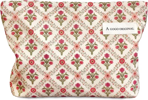 Miniatura 46 de STARDW Bolsa de maquillaje estética floral para mujeres y niñas, bolsa de aseo de viaje con cremallera de gran capacidad, bolsa organizadora