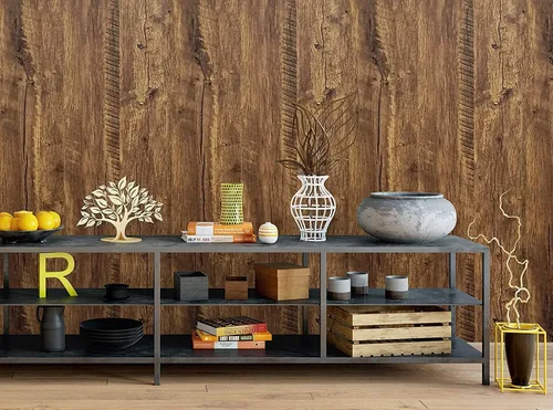 Miniatura 6 de EeeComing Papel tapiz de madera de 118" x 17.7" pulgadas, papel de contacto despegar y pegar, madera marrón, papel tapiz autoadhesivo de madera