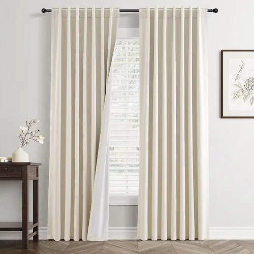 Miniatura 43 de Cortinas Opacas de Lino Beige Blanco de 84 Pulgadas de Largo, Juego de 2 Paneles para Sala de Estar y Dormitorio, Térmicas con Reducción de Ruido