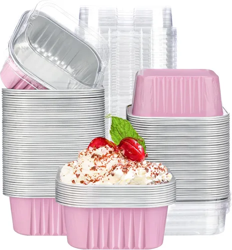 Miniatura 18 de EUSOAR - Moldes para pastel con tapas, 50 unidades de 300 ml/10 oz, moldes cuadrados desechables para cupcakes, recipientes de papel de aluminio