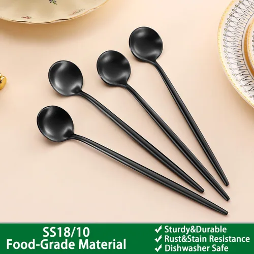 Miniatura 3 de DEHOV 4 cucharas de café 18/10 de acero inoxidable negro satinado de 6.7 pulgadas, cuchara de té helado, cucharas para remover espresso, cucharas