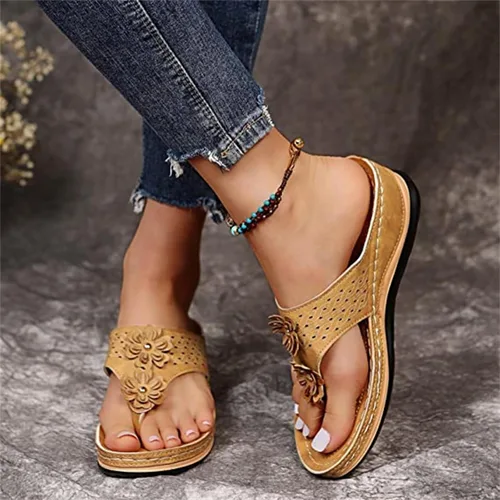 Miniatura 66 de Ladmiple Sandalias ortopédicas florales de moda 2023 con soporte de arco, zapatillas romanas casuales con puntera abierta