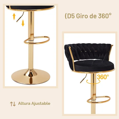 Miniatura 5 de VECELO Juego de 2 taburetes de bar, taburetes de bar ajustables de altura de mostrador con respaldo y brazo, taburetes de isla de cocina tejidos