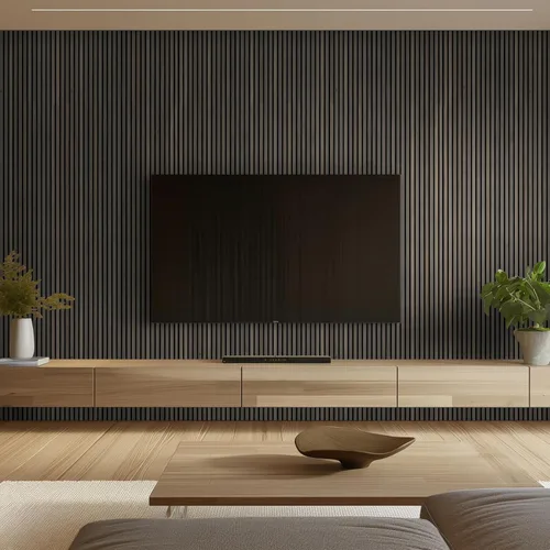 Miniatura 2 de MSI Paquete de 4 paneles de pared de listones de madera acústica para decoración de interiores, paneles de madera acanalados 3D que absorben