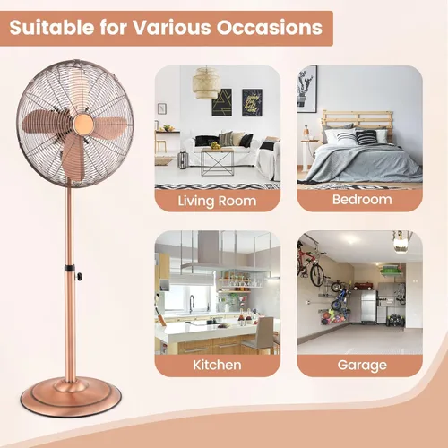 Miniatura 8 de LDAILY Ventilador de pedestal, ventilador oscilante de 16 pulgadas con 3 velocidades, velocidad ancha, altura y ángulo ajustables, ventilador