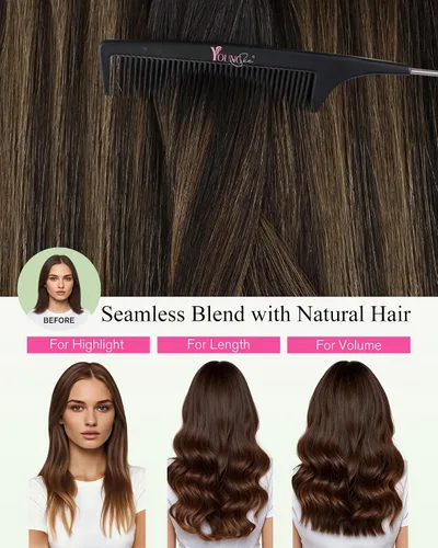 Miniatura 6 de YoungSee Extensiones de Cabello Humano con Cinta Balayage Extensiones de Cabello con Cinta Marrón Oscuro Extensiones de Cabello con Cinta Ombre