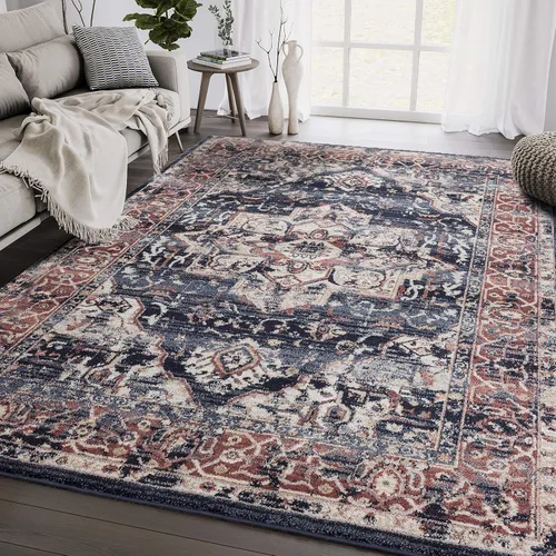 Abani Alfombra vintage de 6 x 9 pies, colección Babylon, alfombra decorativa envejecida con medallón oriental turco
