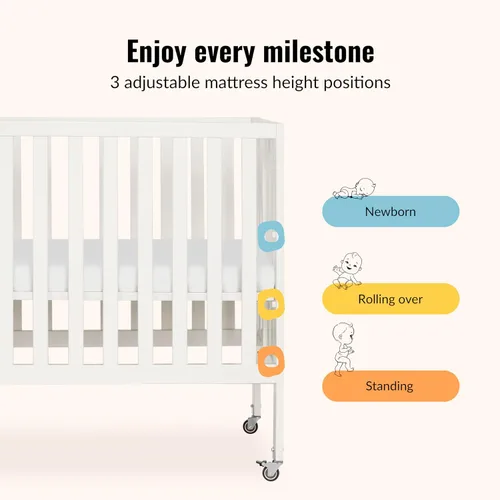 Miniatura 6 de Dream On Me Jett Portable Mini Crib, Non-Full Size Baby Crib for Small Spaces, 3 Mattress Heights, Compact Travel Design, Includes Mattress
