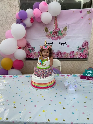 Miniatura 3 de Decoraciones de fiesta de cumpleaños con temática de unicornio, mantel de plástico, 53 x 90 pulgadas, mantel desechable Suministros mágicos