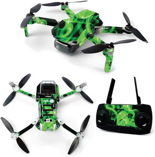 MightySkins - Skin para DJI Mavic Mini dron portátil Quadcopter – Llamas verdes | Funda protectora de vinilo duradera y única | Fácil de aplicar,