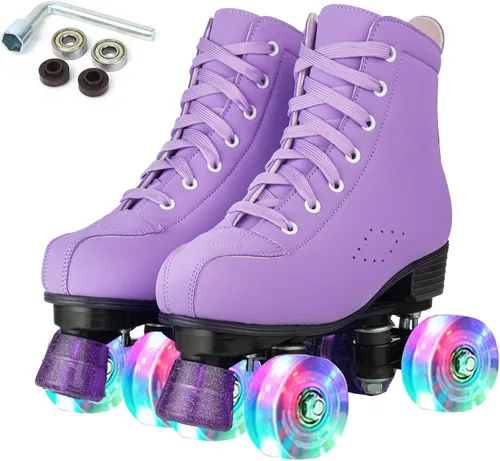 Miniatura 10 de Gets Patines con Ruedas para Mujeres y Hombres con 4 Ruedas que se Iluminan para Interiores y Exteriores, Patines de Cuero PU de Caña Alta
