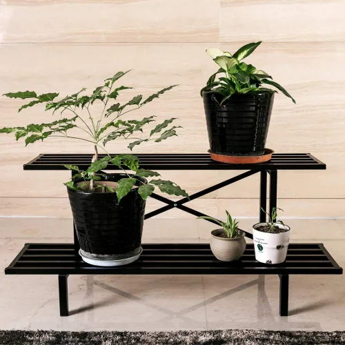 Zhongma Soporte de metal resistente de 2 niveles para plantas para el hogar, interior y exterior, 35.43 pulgadas de largo x 17.5 pulgadas de ancho x