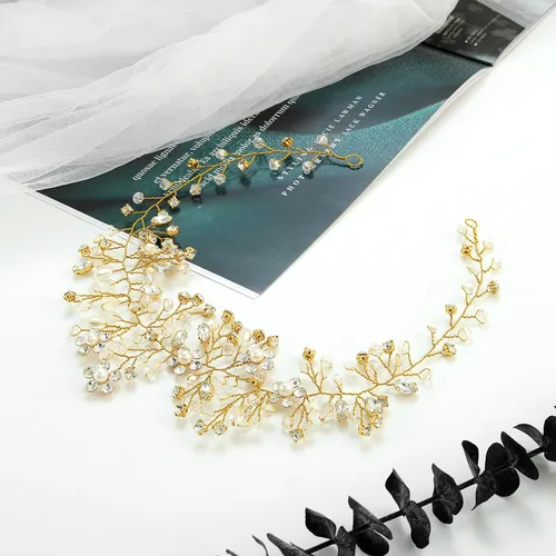 Miniatura 2 de Catery Diadema dorada con diamantes de imitación para novias y mujeres