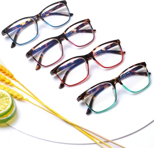 Miniatura 7 de Henotin Paquete de 4 lentes de lectura para mujer, bloqueo de luz azul, bisagra de resorte, lentes de lectura antifatiga ocular para computadora
