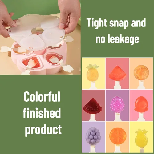 Miniatura 7 de Moldes de paletas de 5 piezas, lindas bandejas de paletas con formas de frutas, molde de silicona sin BPA para helados para congelador, hecho