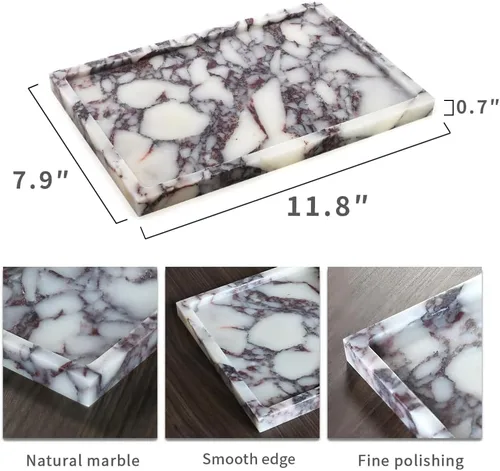 Miniatura 2 de Bandeja de mármol natural lujosa auténtica bandeja de almacenamiento de mármol para decoración del hogar bandeja de piedra