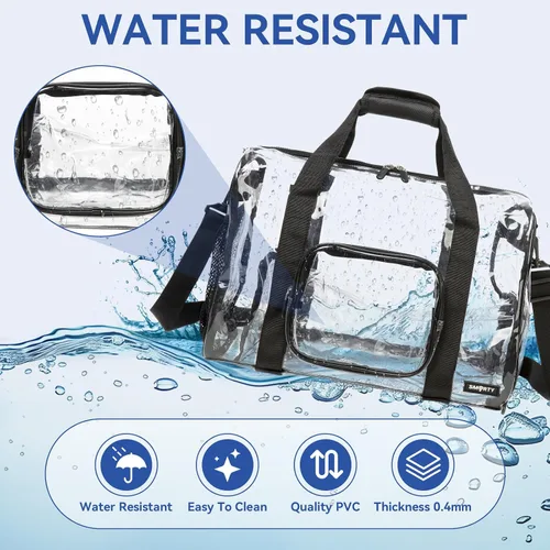 Miniatura 3 de Bolsa de lona transparente grande y resistente con compartimento para zapatos, bolsa de gimnasio transparente aprobada por estadios con correa