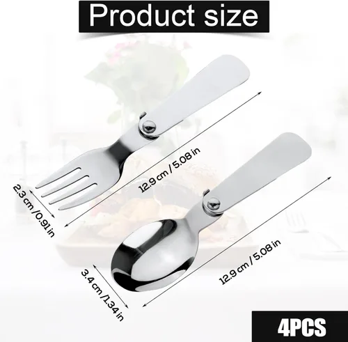 Miniatura 2 de BOXOB 2 cucharas plegables y 2 tenedores plegables para termo Funtainer de 10 onzas, cucharas de acero inoxidable de repuesto portátiles, tenedores