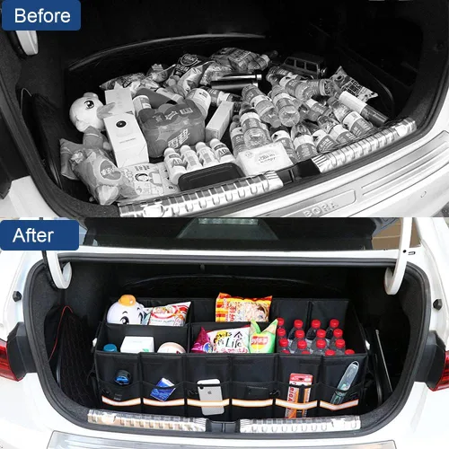 Miniatura 8 de Organizador de almacenamiento para maletero con tapa, organizador plegable de 13.8 in, pequeño y 36 L, mango de aluminio, accesorios de automóvil