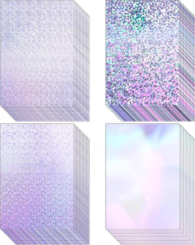 Miniatura 9 de Kosiz 100 hojas de cartulina holográfica metálica, cartulina brillante con purpurina iridiscente, papel de espejo iridiscente de 8.5 x 11 pulgadas