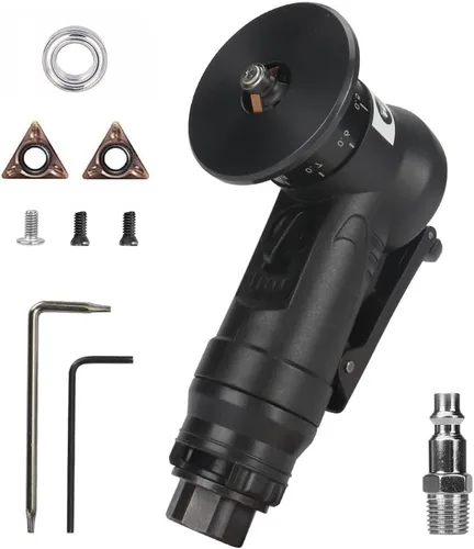 Miniatura 8 de SI FANG Mini Herramienta de Biselado Neumática con Cuchillas de Repuesto, Insertos y Rodamientos, Herramienta de Desbarbado de Chaflán de Aire de 45