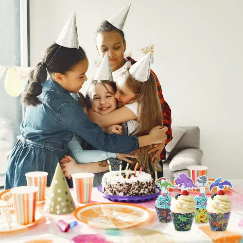 Miniatura 5 de 48 piezas de adornos y envoltorios de dinosaurios para cupcakes, dinosaurios de dibujos animados para niños y niñas, fiesta de cumpleaños, baby