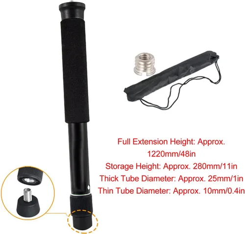 Miniatura 5 de Monopod de cámara de 48 pulgadas, poste extensible de 6 secciones, palo de Unipod telescópico resistente, monopie de fotografía portátil ligero