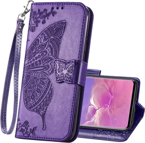 Miniatura 11 de Funda protectora de piel sintética para Samsung Galaxy S10e, con tapa y ranura para tarjetas, bolsillo en relieve, diseño de flores y mariposas