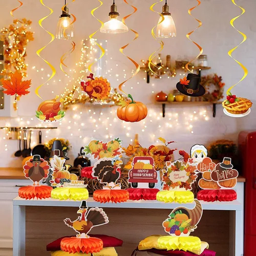 Miniatura 4 de Centro de mesa de nido de abeja de Acción de Gracias, 9 piezas, pavo, panal, calabaza, panal de abeja de Acción de Gracias, centro de mesa