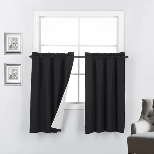 Miniatura 12 de 2 paneles de cortinas opacas con aislamiento térmico y forro blanco en la parte trasera para ventana de bloqueo de luz para cualquier ventana