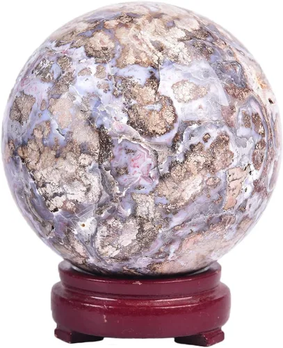 Miniatura 35 de JIC Gem Esfera grande de cristal Chevron de amatista con cristales curativos de curación con soporte de madera para meditación y decoración