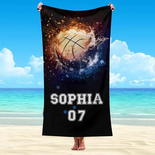 Miniatura 21 de Interestprint Toalla de piscina con nombre personalizado para niños, adultos y hombres, toalla de playa naranja personalizada con número
