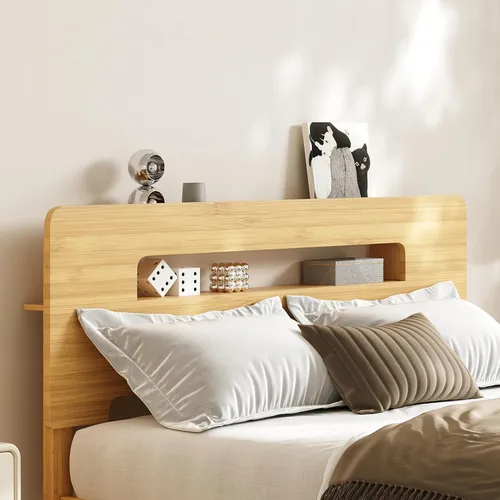 Miniatura 4 de Base de cama de tamaño matrimonial de 14 pulgadas de bambú con cabecera de almacenamiento, marcos de cama sólidos, soporte de listones de metal