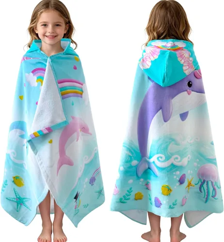 Miniatura 23 de VOOVA & MOVAS Toalla de playa con capucha para niños de 3 a 8 años, 30 x 50 pulgadas, suave, gruesa, grande, 100% algodón, absorbente para playa