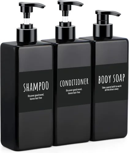 Segbeauty Dispensador de Champú y Acondicionador Recargable, 3 piezas de 16.9 onzas Botellas de Ducha Dispensador de Jabón con Etiquetas, Botella