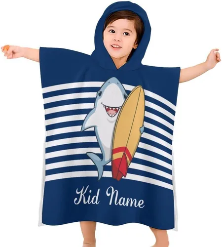 Miniatura 10 de Toalla de baño personalizada con capucha para niños, añade tu nombre, lindo poncho de natación de tiburón, toalla de playa personalizada con capucha