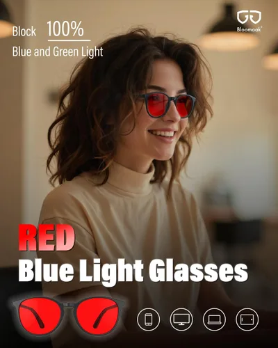 Miniatura 2 de Bloomoak Lentes de bloqueo de luz azul naranja 99%, estilo redondo retro de moda, alivia la fatiga ocular, mejorar el sueño para pantallas