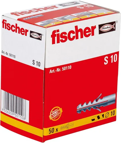 Miniatura 2 de fischer Enchufe de expansión S10 3/8" x 2" (10x50 mm) Anclajes de pared de nailon sin borde Expansión bidireccional para hormigón y mampostería