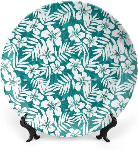 Miniatura 18 de XISUNYA Plato decorativo de 7 pulgadas, cerámica con hojas de cerámica, esqueleto, flores de primavera transparentes de fantasía, impresión de moda