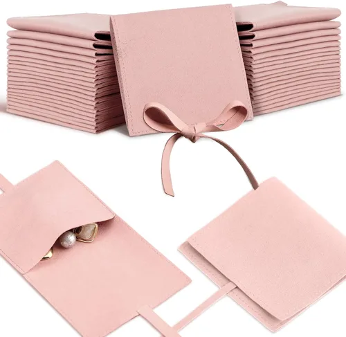 Miniatura 13 de Lothee 40 piezas de bolsas de joyería de microfibra de 8x8 cm, lujosas bolsas de regalo pequeñas con lazo de microfibra para joyería, estilo sobre