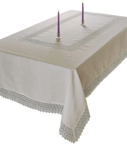 Miniatura 4 de Treasure Macramé Lace - Aspecto de lino - Mantel color crema 70 x 108 pulgadas, oblongo/rectangular