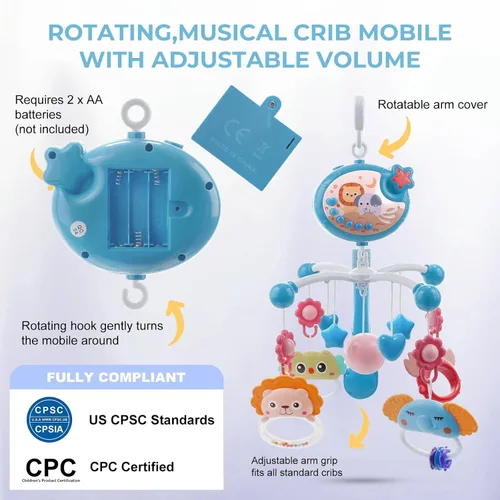 Miniatura 6 de YUNGCHI Móvil de bebé para cuna con juguetes de cuna, música y luces para paquete y paly cuna carrusel musical móvil móvil para niñas y niños, móvil