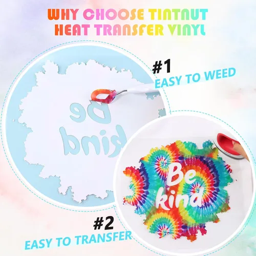 Miniatura 3 de Tintnut Rollo de vinilo de transferencia de calor de teñido anudado, rollo de 12 pulgadas x 5 pies, rollo de color degradado, remolino para planchar