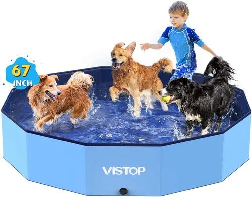 VISTOP Piscina plegable extra grande para perros, XXL, cubierta de plástico duro, piscina portátil para perros, gatos y niños, mascotas, bañera