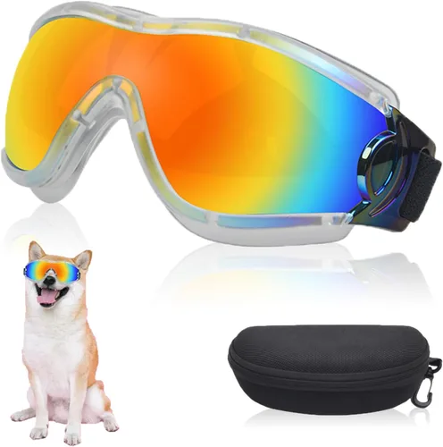 Miniatura 7 de Gafas de sol para perros para mascotas medianas y grandes, protección UV, protección contra el viento, protección contra el polvo, correa ajustable