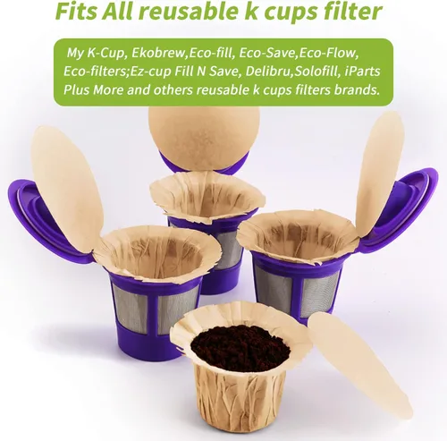 Miniatura 3 de Filtros de papel K Cup sin blanquear con tapa, se adapta a cápsulas reutilizables Keurig 1.0 y 2.0